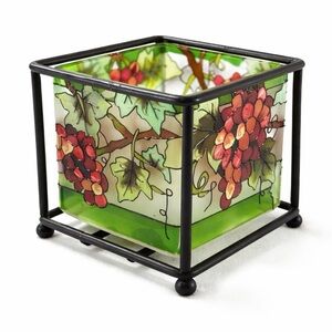 Joan Baker Designs Hand Painted Glass Grape Candle Holder Metal Stand Vintage